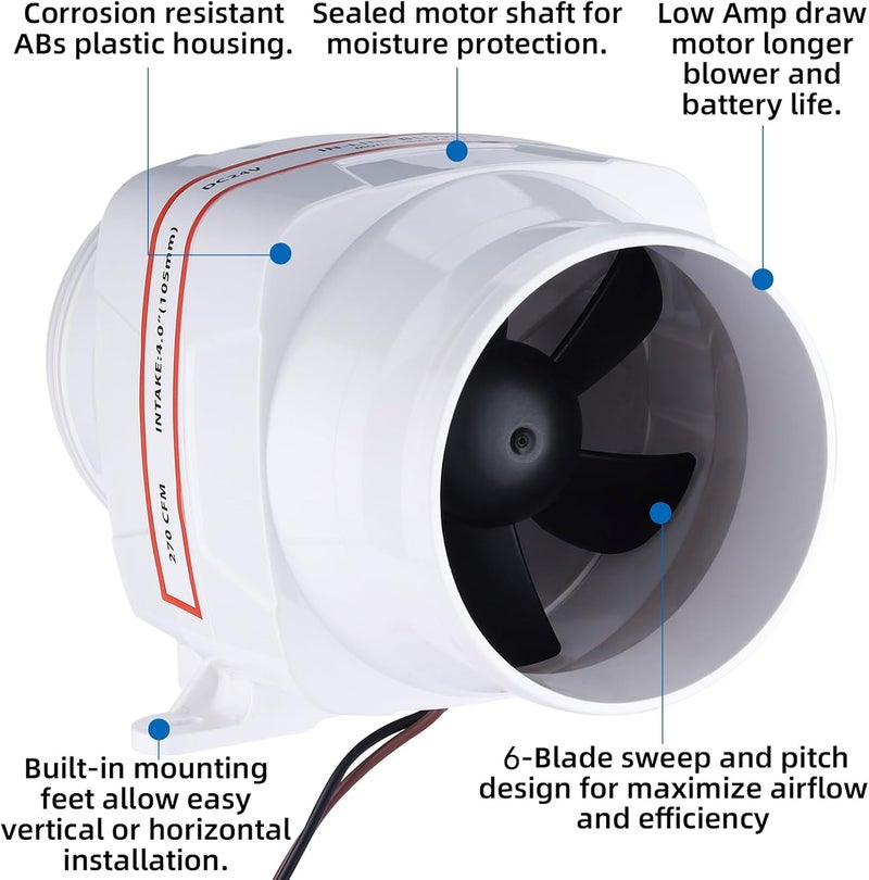 NovelBee Marine Boat DC 24V Electric in-Line Bilge Air Blower Fan Boat Engine Blowers Marine Cabin Engine Ventilation Blower Fan - Image 4